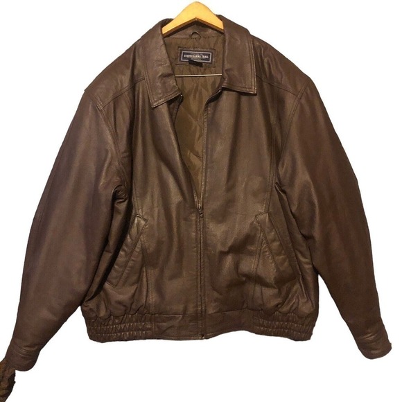 Vintage Susquehanna Trail Men's Genuine Leather Bomber Jacket Brown X Large